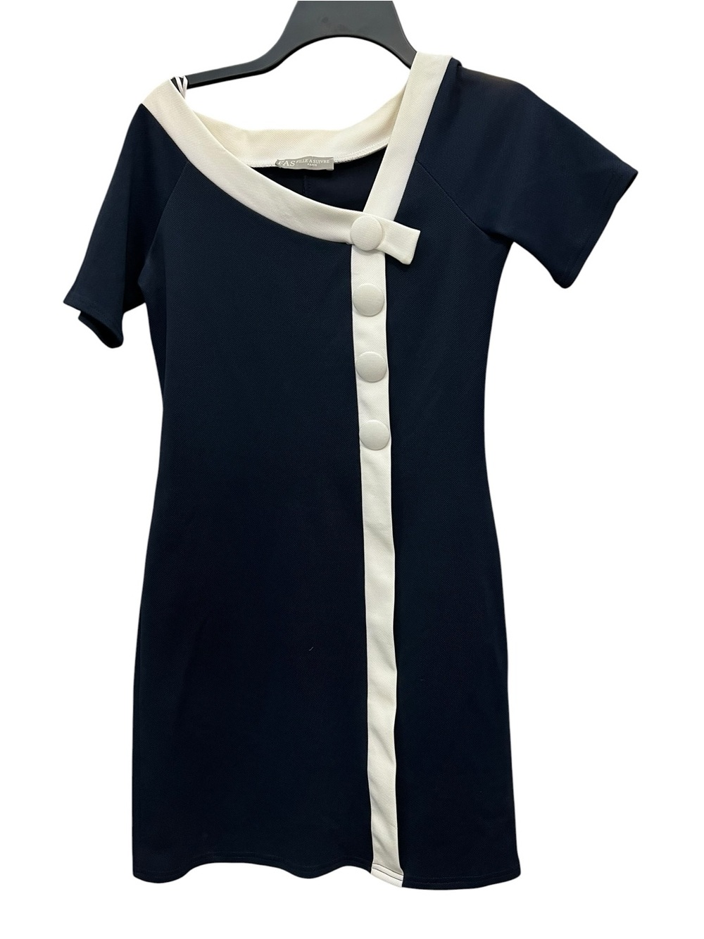 Navy Mini Dress with white Trim and Button Placket Sz S